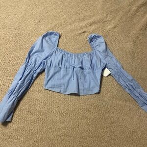 Blue white stripe crop long sleeve top